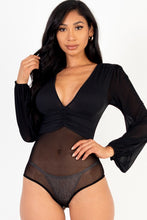 Load image into Gallery viewer, Mesh long sleeve deep v-neck bodysuit
